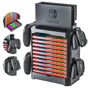 skywin game storage tower for nintendo switch - nintendo switch game holder game disk rack and controller organizer compatible with nintendo switch and accessories