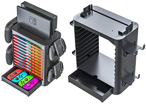 Skywin Game Storage Tower for Nintendo Switch - Nintendo Switch Game Holder Game Disk Rack and Controller Organizer Compatible with Nintendo Switch and Accessories