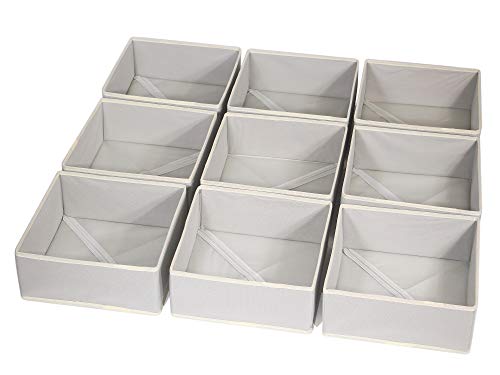 DIOMMELL Foldable Cloth Storage Box Closet Dresser Drawer Organizer Fabric Baskets Bins Containers Divider for Clothes Underwear Bras Socks Clothing,Set of 9 Grey 900