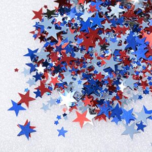 blue red silver star confetti table confetti metallic foil stars, 30g, 3 sizes and 3 color mix - 10mm, 6mm, 3mm, blue, red, silver