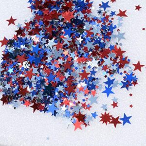Blue Red Silver Star Confetti Table Confetti Metallic Foil Stars, 30g, 3 Sizes and 3 Color Mix - 10mm, 6mm, 3mm, blue, red, silver