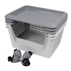 Hommp Gray Plastic Stacking Storage Organizer Basket with Wheels, Multi-function Stackable 3-Tier Storage Basket