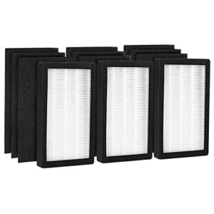 FLT4100 True HEPA Replacement Filter Size E for Guardian Technologies model AC4100 AC4100CA AC4150BL AC4150PCA AC4150P, 3 x Hepa Filter + 9 x Activated Carbon Pre-Filter