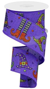 glitter witch legs & hats wired edge ribbon, 2.5" x 10 yards (purple)