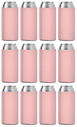 TahoeBay Slim Can Coolers (12-Pack) Blank Neoprene Beer Sleeves (Blush)