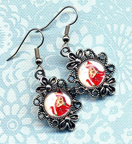 Red Cat Earrings, Cute Cat Stainless Steel earrings, Red Earrings, Surgical steel Earrings, Cat Lover Earrings, handmade by AnnaArt72