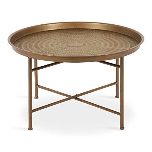 Kate and Laurel Mahdavi Boho-Chic Hammered Metal Tray Coffee Table, Dark Gold