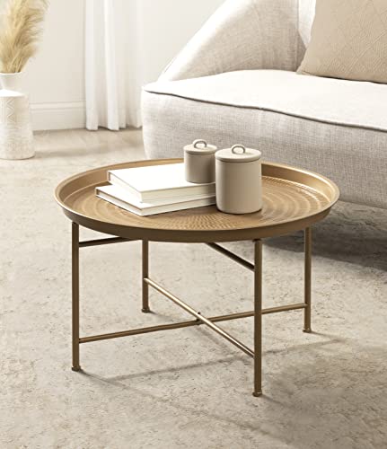 Kate and Laurel Mahdavi Boho-Chic Hammered Metal Tray Coffee Table, Dark Gold