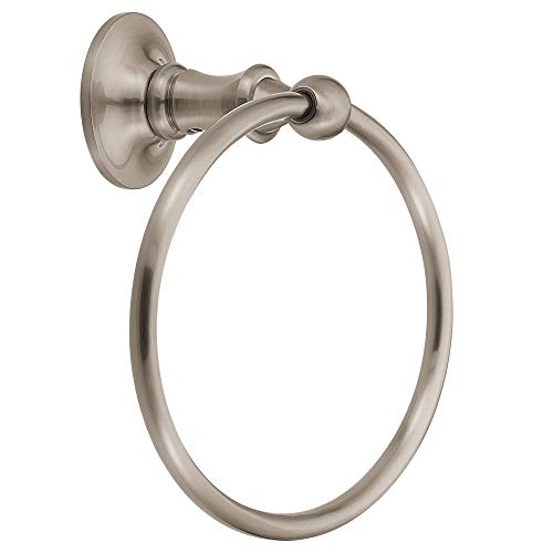 Moen DN6708BN Danbury Toilet Paper Holder, Brushed Nickel with Moen DN6786BN Danbury Collection European Single Post Bathroom Hand Towel Ring, 1 Pack, Brushed Nickel