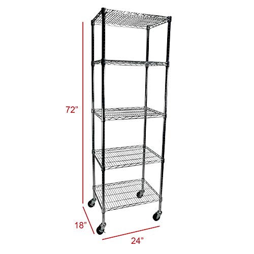 Apollo Hardware Commercial Grade Chrome 5-Shelf Wire Shelving 18"x24"x72" with Caster