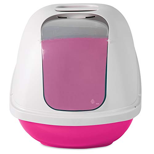Petmate Basic Hooded Cat Litter Pan, Large, Pink and White