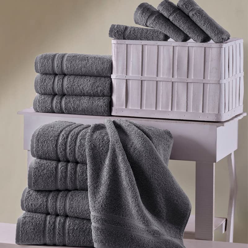 Hammam Linen Cool Grey 4-Pack Hand Towels - 16 x 29 Turkish Cotton Premium Quality Soft & Absorbent Small Bathroom Towels