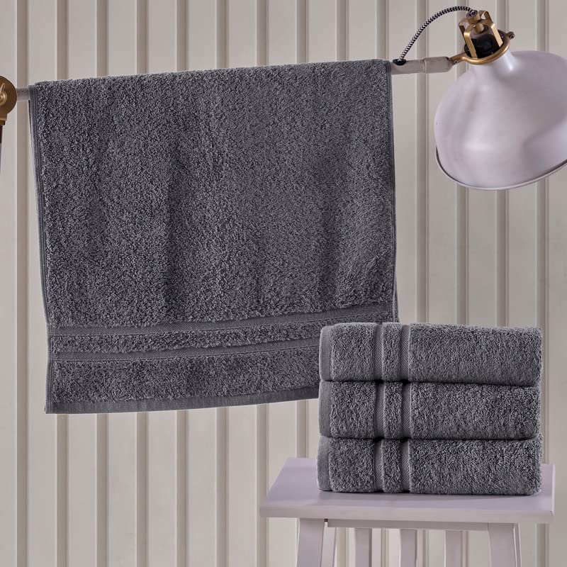 Hammam Linen Cool Grey 4-Pack Hand Towels - 16 x 29 Turkish Cotton Premium Quality Soft & Absorbent Small Bathroom Towels