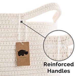 LITTLE HIPPO 3 Pcs Big Blanket Basket Living Room - (21"x16") Extra Large Rope Woven Baskets for Storage | 100% Natural Cotton Decorative Toy Basket with Handles | Boho Laundry Basket for Floor