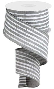 grey & white vertical stripe wired edge ribbon - 10 yards (2.5")