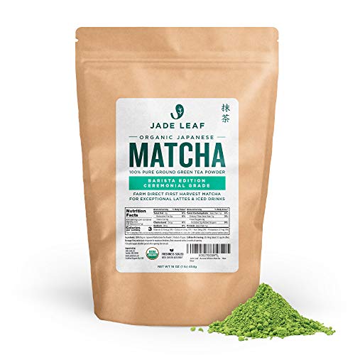 Jade Leaf Matcha Organic Green Tea Powder - Barista Edition - Ceremonial Grade For Cafe Quality Tea & Lattes - Authentic Japanese Origin (1 Pound Pouch)