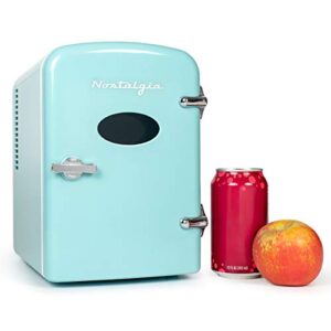 nostalgia rf6rraq retro 6-can personal cooling and heating mini refrigerator with carry handle for home office, car, boat or dorm room-includes ac/dc power cords,,1 cubic feet, aqua