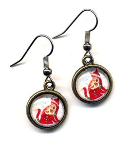 red cat earrings, cute cat stainless steel earrings, red earrings, surgical steel earrings, cat lover earrings, handmade by annaart72