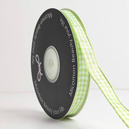 Micomon Apple Green Gingham Plaid Checked Ribbon 25 Yard Each Roll 100% Polyester (3/8", Apple Green)