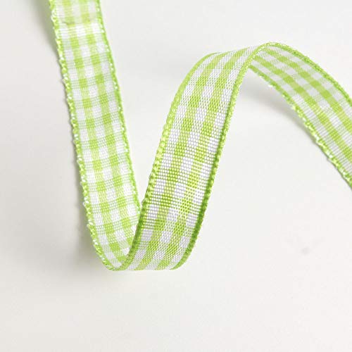 Micomon Apple Green Gingham Plaid Checked Ribbon 25 Yard Each Roll 100% Polyester (3/8", Apple Green)