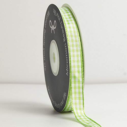 Micomon Apple Green Gingham Plaid Checked Ribbon 25 Yard Each Roll 100% Polyester (3/8", Apple Green)