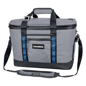 clevermade maverick collapsible cooler bag - 50 can insulated leakproof soft sided beverage-tote with shoulder strap, bottle opener and storage pockets, grey/charcoal, large, one size