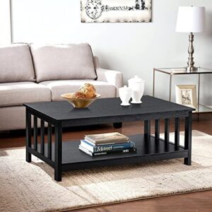 choochoo mission coffee table, black wood living room table with shelf, 40 black