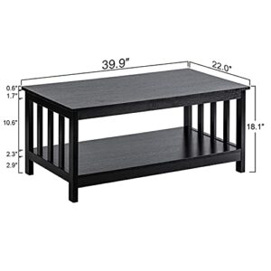 ChooChoo Mission Coffee Table, Black Wood Living Room Table with Shelf, 40 Black