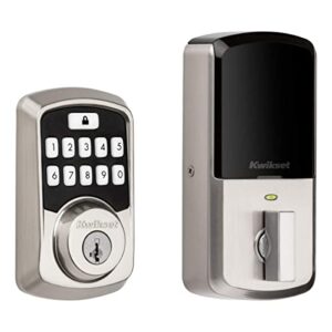 kwikset 99420-001 aura bluetooth programmable keypad door lock deadbolt featuring smartkey security, satin nickel
