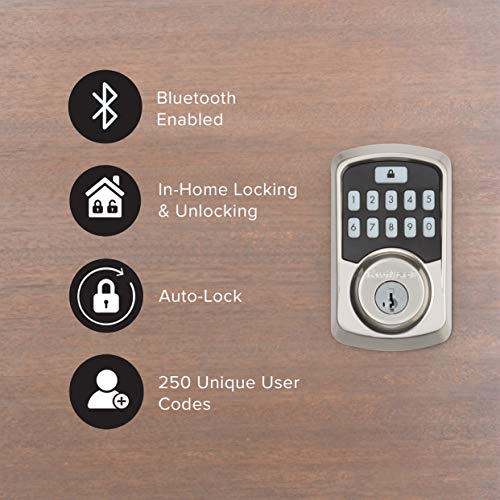 Kwikset 99420-001 Aura Bluetooth Programmable Keypad Door Lock Deadbolt Featuring SmartKey Security, Satin Nickel