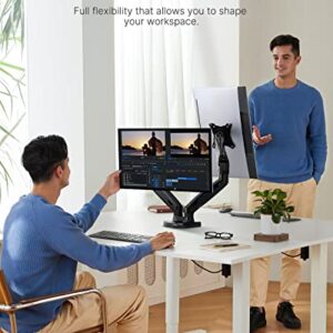 HUANUO Dual Monitor Stand, Adjustable Spring Monitor Desk Mount for 13-27 inch, Holds Max 14.3lbs, Computer Monitor Arms with Wide Range of Motion for Home Office