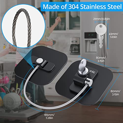 eSynic 2Pcs Fridge Lock Refrigerator lock Fridge Locks for Adults Strong Adhesive Refrigerator Lock for Kids Freezer Lock Fridge Child Locks With Keys Perfect for Fridge Freezers Cabinets etc-Black