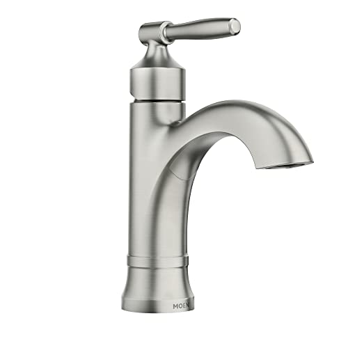 Moen Halle One-Handle Single Hole Bathroom Sink Faucet with Optional Deckplate, Spot Resist Brushed Nickel, 84970SRN