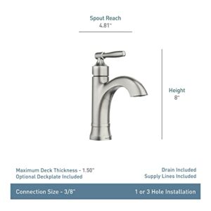 Moen Halle One-Handle Single Hole Bathroom Sink Faucet with Optional Deckplate, Spot Resist Brushed Nickel, 84970SRN