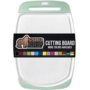 gorilla grip reversible, oversized, thick cutting board, easy grip handle, deep juice grooves, slip resistant, large kitchen chopping boards for meat, veggies, fruits, dishwasher safe, 16x11.2, mint