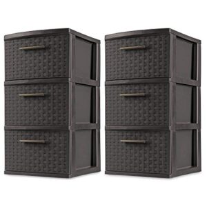 Sterilite 3 Drawer Wicker Weave Decorative Storage Tower, Espresso (2 Pack)