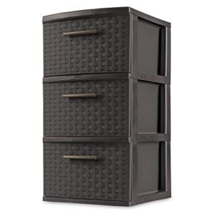 Sterilite 3 Drawer Wicker Weave Decorative Storage Tower, Espresso (2 Pack)