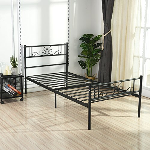 SimLife Twin Metal Bed Frame Storage Steel Platform Bed for Kids Girls Boys with Headboard Footboard 12.7 in Under Bed Storage Easy Assembly Black