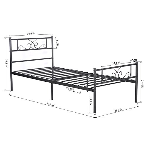 SimLife Twin Metal Bed Frame Storage Steel Platform Bed for Kids Girls Boys with Headboard Footboard 12.7 in Under Bed Storage Easy Assembly Black