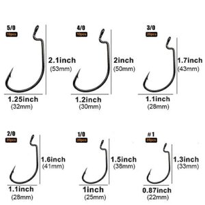 UCEC Fishing Hooks, 100pcs/box Offset Wide Gap 2X Strong Worm Hooks Senko Bait Jig Fish Hooks for Bass Trout Saltwater Freshwater Size:#1 1/0 2/0 3/0 4/0 5/0