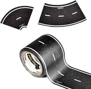 playtape road tape and curves for toy cars - 1 roll of 30 ft. x 2 in. black road + 1 roll of 36 curves