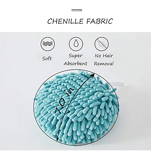 2 Packs of Microfiber Bathroom Hand Towel Set, Grey & White Chenille Fluffy Decorative Little Towel Ball Quick Dry Hanging Absorbent Soft Towels with Loop for Kitchen Powder Room.