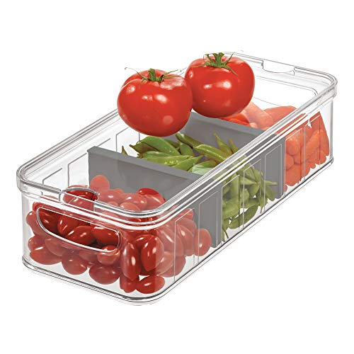 iDesign Recycled Plastic Crisp Large Divided Fruit and Vegetable Storage with Easy to Grip Integrated Handles Designed to Keep Food Fresh Longer, 14. 82" x 6. 32" x 3. 76"