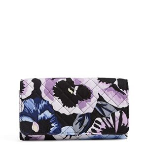 vera bradley women's cotton trifold clutch wallet with rfid protection, plum pansies - recycled cotton, one size