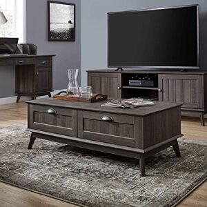 newport series tall center coffee table with two fully extended drawers | sturdy and stylish | easy assembly| smoke oak wood look accent living room home furniture