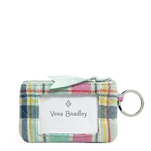 vera bradley women's cotton zip id case wallet, pastel plaid - recycled cotton, one size