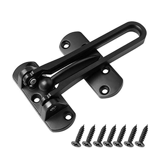 SAISN Door Reinforcement Lock Latch Swing Bar Lock for Home Security Front Door Locks for Kids Thicken Solid Aluminium Alloy (Black)