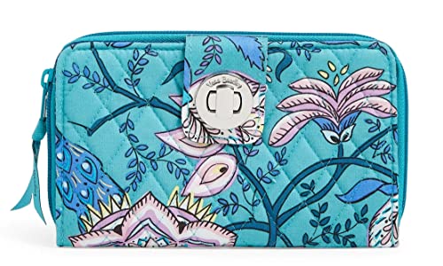 Vera Bradley Cotton RFID Turnlock Wallet, Peacock Garden