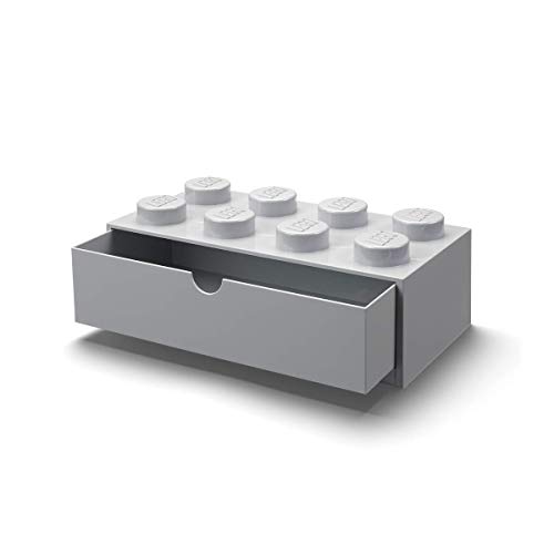 Room Copenhagen Lego Storage Brick 8 Desk Drawer, 8-Stud Stackable Tabletop Storage Box, 12.4 x 6.2 x 4.4 in, Stone Grey