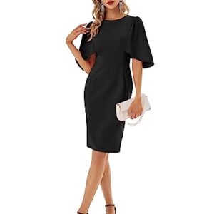 GRACE KARIN Women's Round Neck Hips-Wrapped Bodycon Pencil Dress L Black